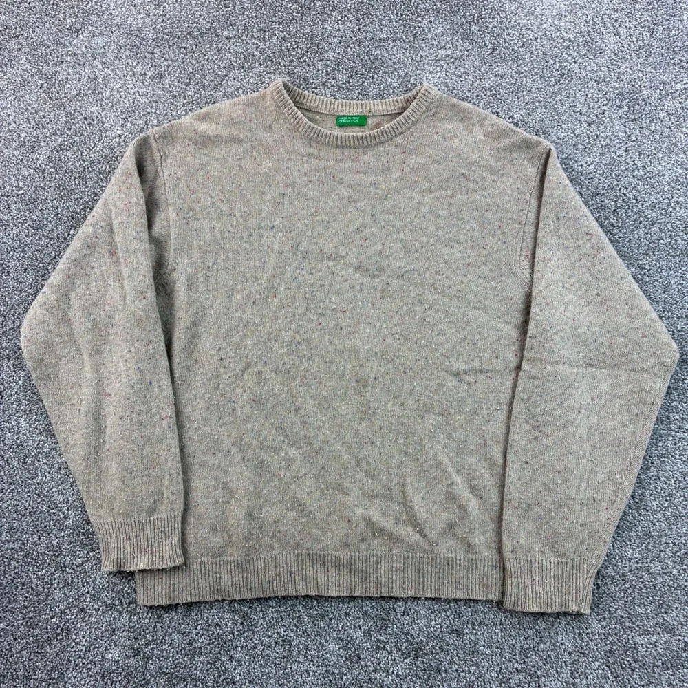 Vintage United Colors of Benetton Sweater Mens XL Beige Fleck Wool Blend Italy